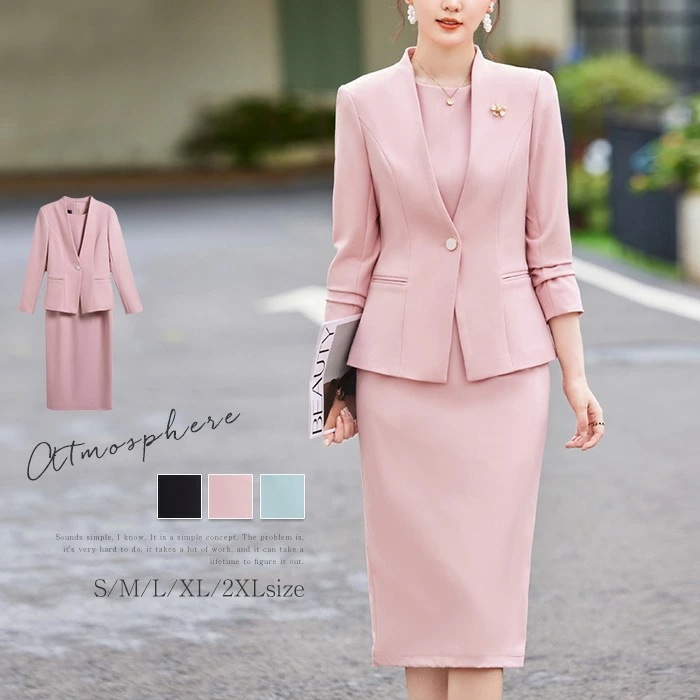 驚きの安さワンピーススーツ スーツ レディース スーツセット タイトワンピース ビジネススーツ 上下セット フォーマル 上品 入学式 洗える ジャケット aラインワンピース 2点セット オフィス 長袖