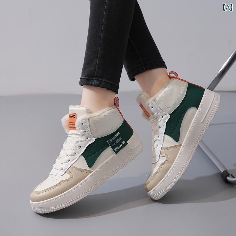 ハイ カット シューズ レディース 厚手 ベルベット 婦人靴 白い 靴 婦人 スニーカー 冬 綿 スニーカー 冬 革 防水 セカンド コットン シューズ