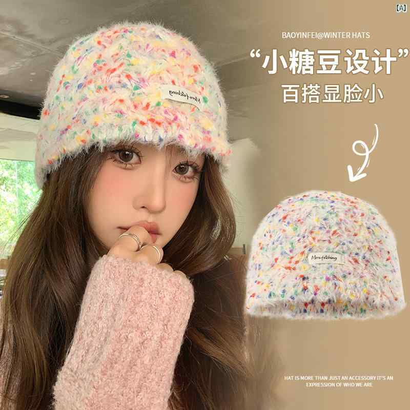 レディースファッション　ファッション小物　オシャレ 秋冬 カラフル 小柄 ジェリービーン ニット 帽子 大きい頭囲 顔 暖かい ウール