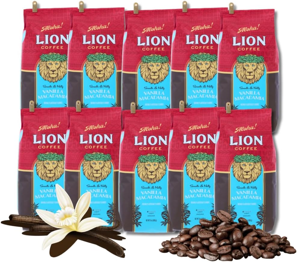 ライオンコーヒー バニラマカダミア コーヒー豆 24oz 680g x 10個 セット