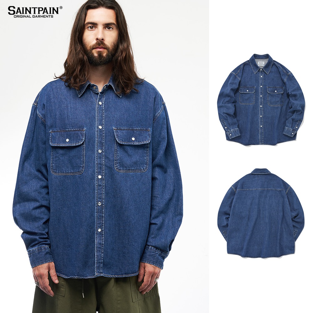 SP BUTTON DOWN DENIM OVER SHIRTS-BLUE