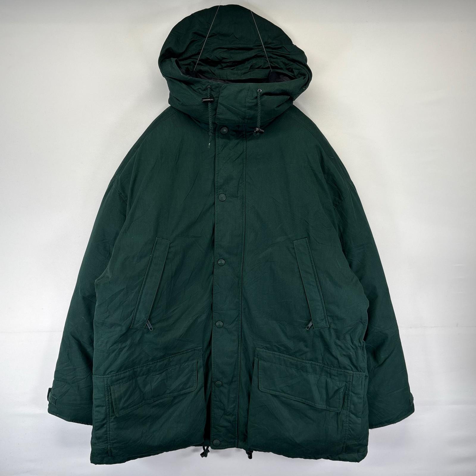 古着 ジャケット フルジップ ダウンジャケット フーディ 大きいサイズ 2XL グリーン系 メンズ
