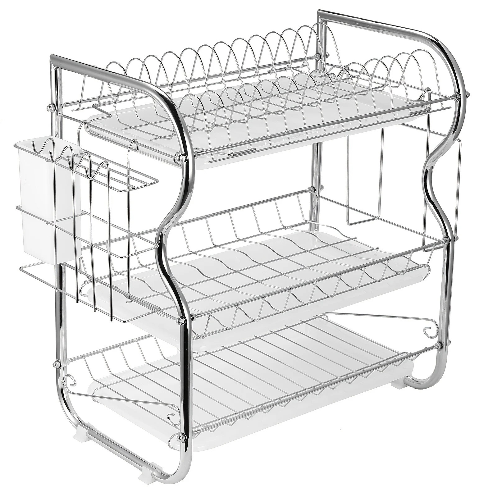 【9月の大上新】新入庫 3段水切りラック ドリップトレイ付き ステンレス鋼 シンクプレートボウル カトラリー乾燥ホルダー まな板ホルダーとカップハンガー付き食器乾燥ラック キッチンアクセサリ