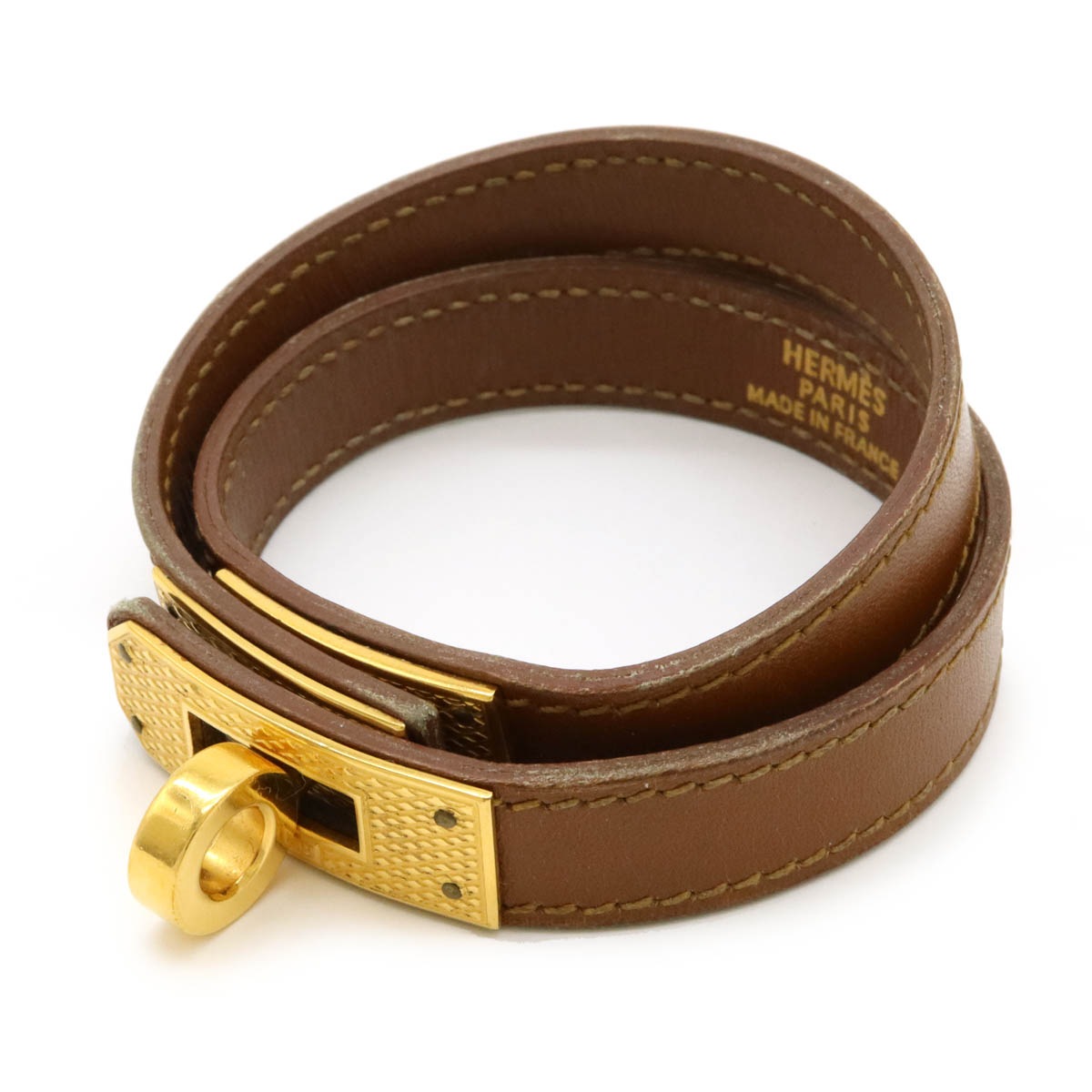 ケリー ドゥブルトゥール ブレスレット 2連ブレス 2重巻き レザー ブラウン 茶 ギロッシュ金具 GP ゴールド金具 G刻