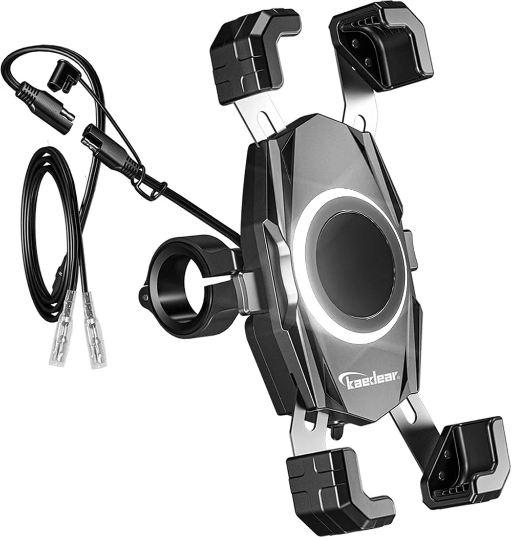 バイク スマホホルダー バイク用スマホホルダー QI USB ワイヤレス充電 スマホ 携帯 ホルダー スタンド マウント 日本製 スプリング採用 クイックホールド 手裏剣 イルミネーション