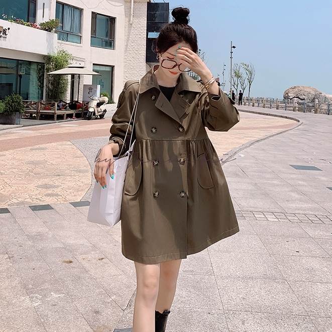 アウター コート ジャケット レディース ミディアム丈 春 秋 カーキ ブラック 黒 長袖 ラグランスリーブ ボタン ダブルブレスト 襟付き シンプル カジュアル かわいい おしゃれ 大人女子 大人可