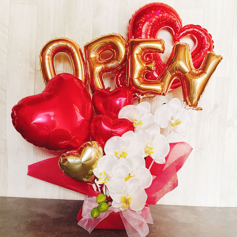 バルーンギフト 開店祝い おしゃれ バルーンフラワー 名入れ 周年祝い バルーンアレンジ 記念日 誕生日 open 胡蝶蘭 豪華 電報 卓上 お祝い 数字 プレゼント お店 周年 開院 ロー