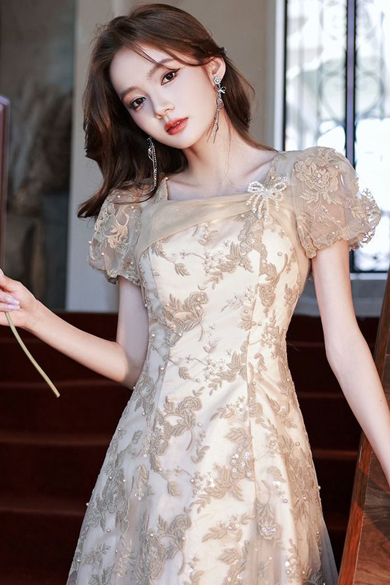 フランスのドレスは軽くて豪華な大衆が司会して誕生日の小さいドレスの晩餐会の高級感の声楽試験を行います