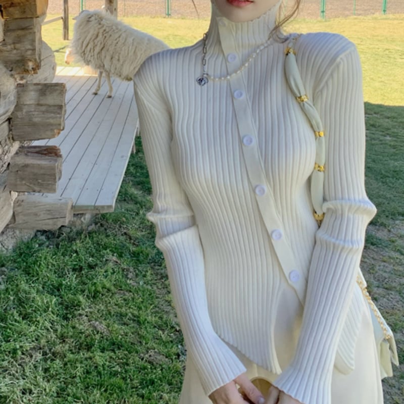 2color レディース トップス ニット 長袖 ホワイト ブラック 秋冬 秋 131