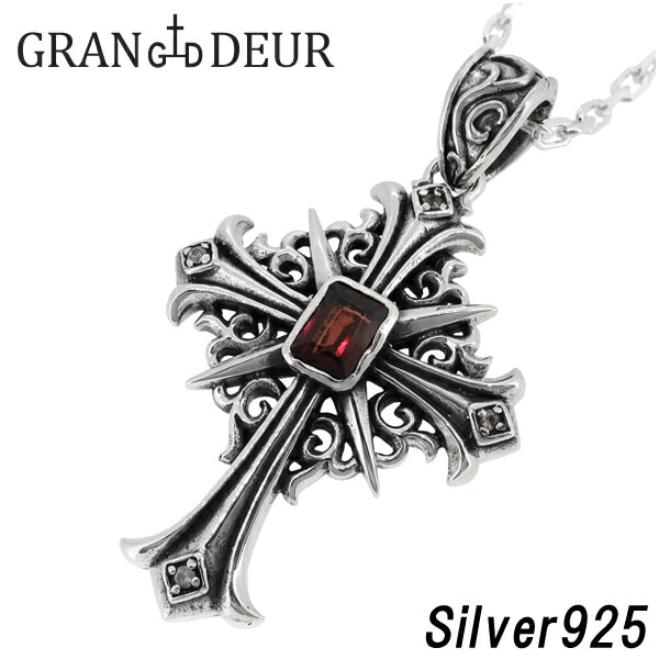 GRAN DEUR フレアクロスガーネットホワイトサファイアアラベスク