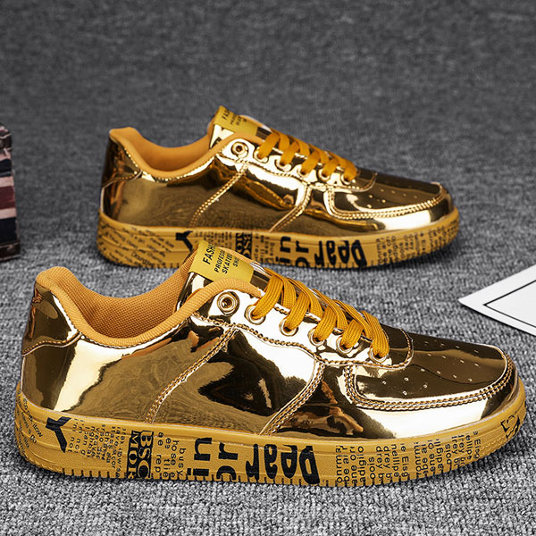 スニーカー メンズ ブラック ゴールド シルバー メタリック ダンス コスプレ パーティー 【4cm 身長UP】