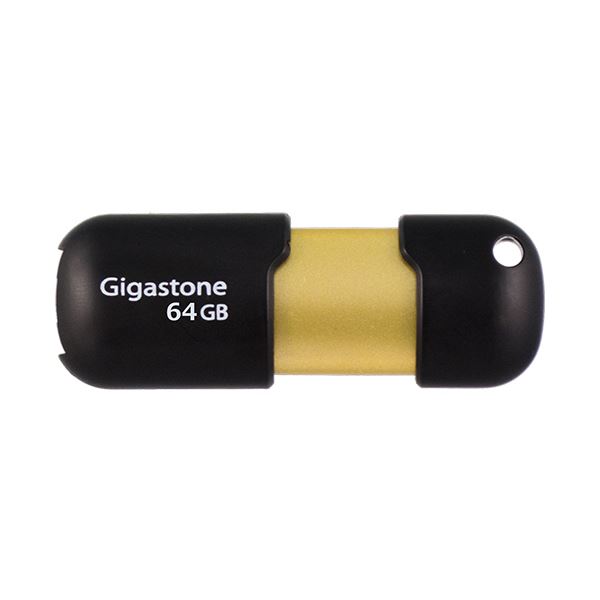 （まとめ） GigastoneUSB3.0フラッシュメモリ スライド式 64GB ブラック／ゴールド GJU364GSLJ 1個 (×3セット)