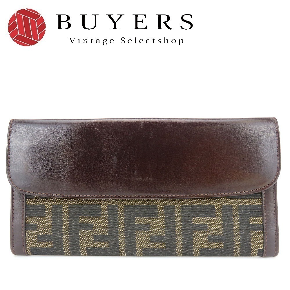 中古 長財布 ズッカ キャンバス レザー ブラウン 二つ折り レディース 女性