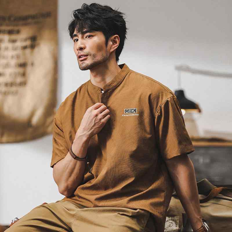 ポロシャツ アメリカン レトロ 半袖 メンズ 夏 ストライプ Tシャツ トップス 男性 ノーアイロン ブラック ホワイト カーキ