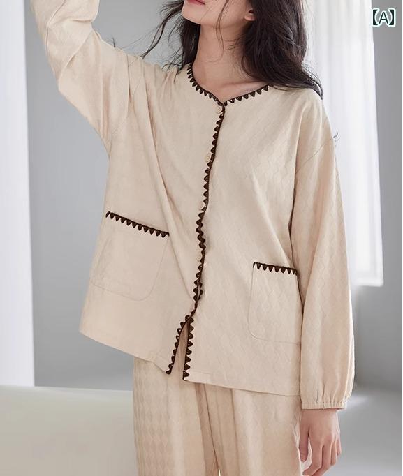 パジャマ レディース 上下セット 春秋 綿 長袖 ルームウェア 前開き 大きいサイズ ウエストゴム 吸湿性 通気性 柔らかい 母の日 プレゼント シンプル 白 緑