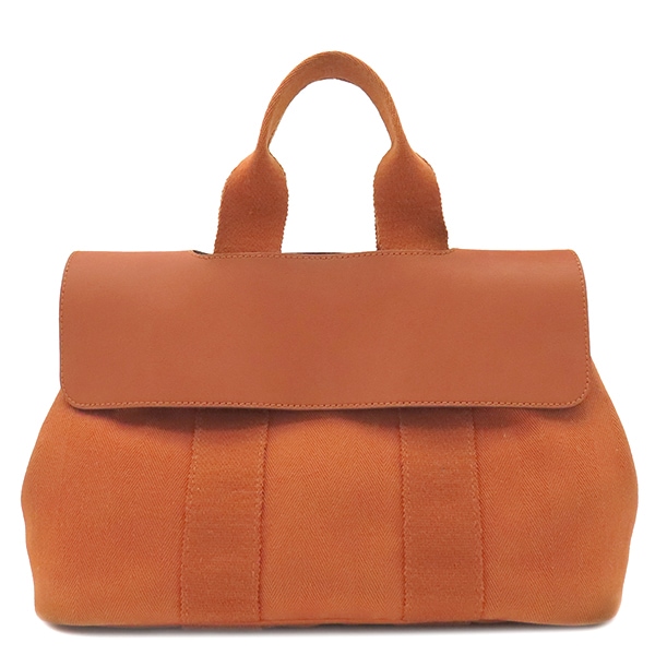 エルメス ハンドバッグ ヴァルパライソPM トワルシェブロン レザー ポティロン シルバー金具 オレンジ ポーチ欠品 【中古】