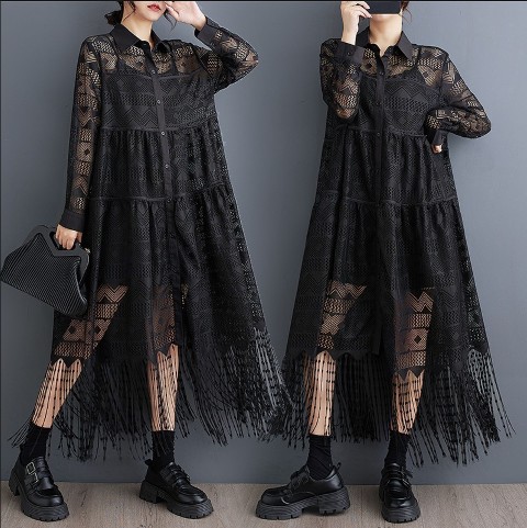 超人気,大特価 ロングワンピース 長袖 透け感 重ね着 タッセル シンプル カジュアル お出かけ レディース【大きいサイズ レディース 春夏 結婚式 きれいめ タイト フォーマル 大人 上品 チュニッ 4,618円