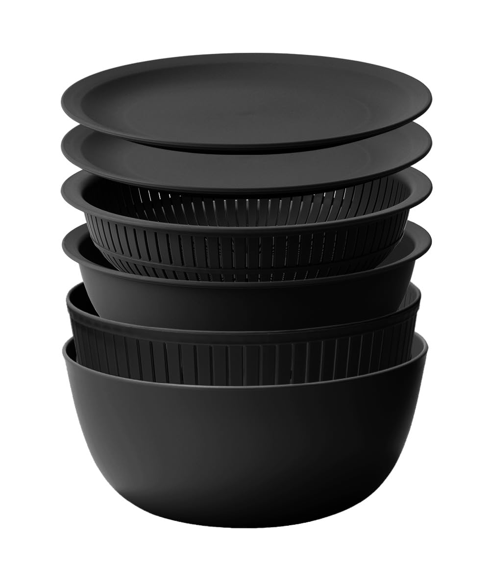 ライクイット (like-it) ざる ボウル 電子レンジ対応 Colander&Bowl 米とぎにも使える ザルとボール ブラック 6点セット 日本製 水切り 湯切り可能 耐熱ボウル