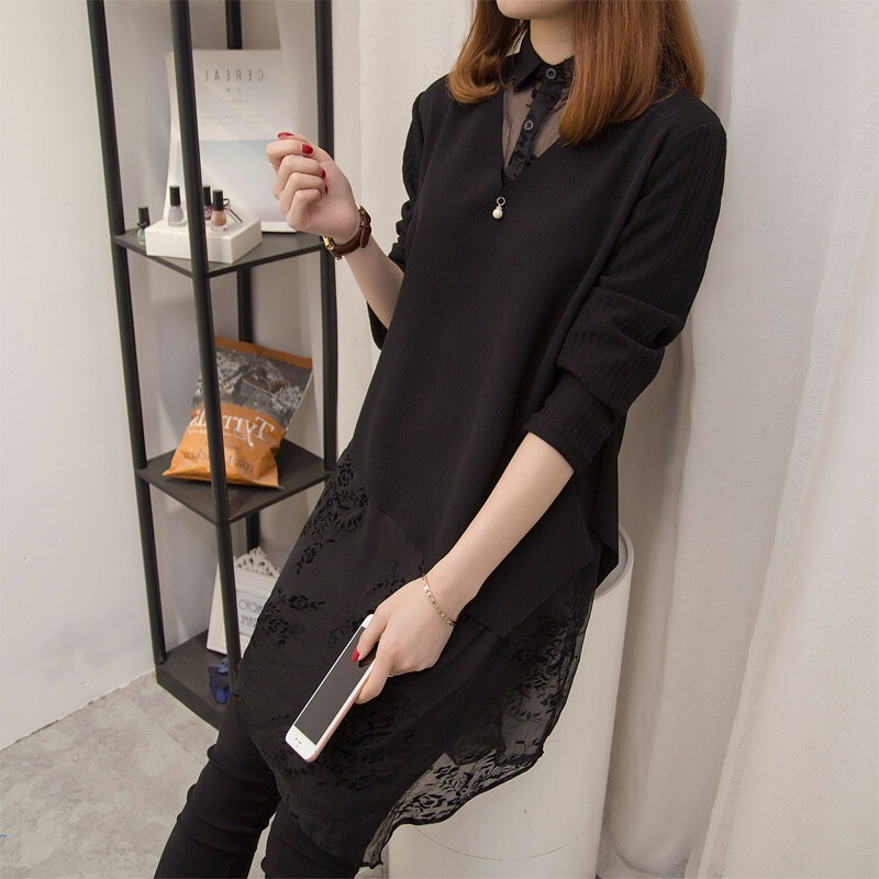 チュニック 大きいサイズ クローバーサイズ シースルー ブラック 黒 トップス カットソー 袖あり