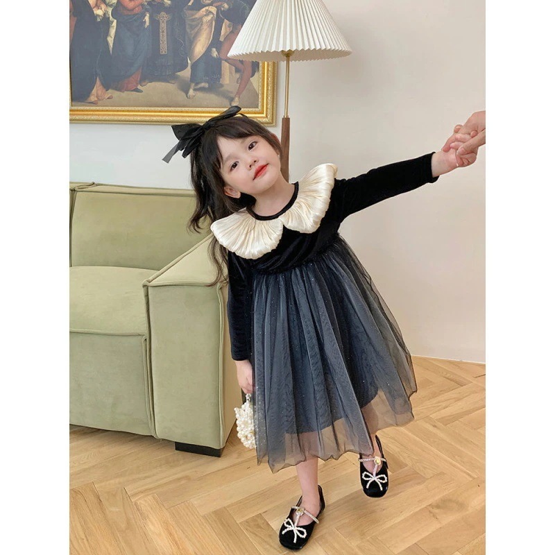 ガールズプラスベルベット秋冬新作ハイエンド長袖少女ファッショナブルなベルベット気質ドレススカートプラス 4,804円