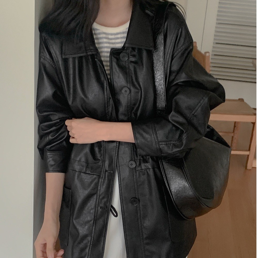 [09WOMEN] レザーハーフルーズフィットジャケット