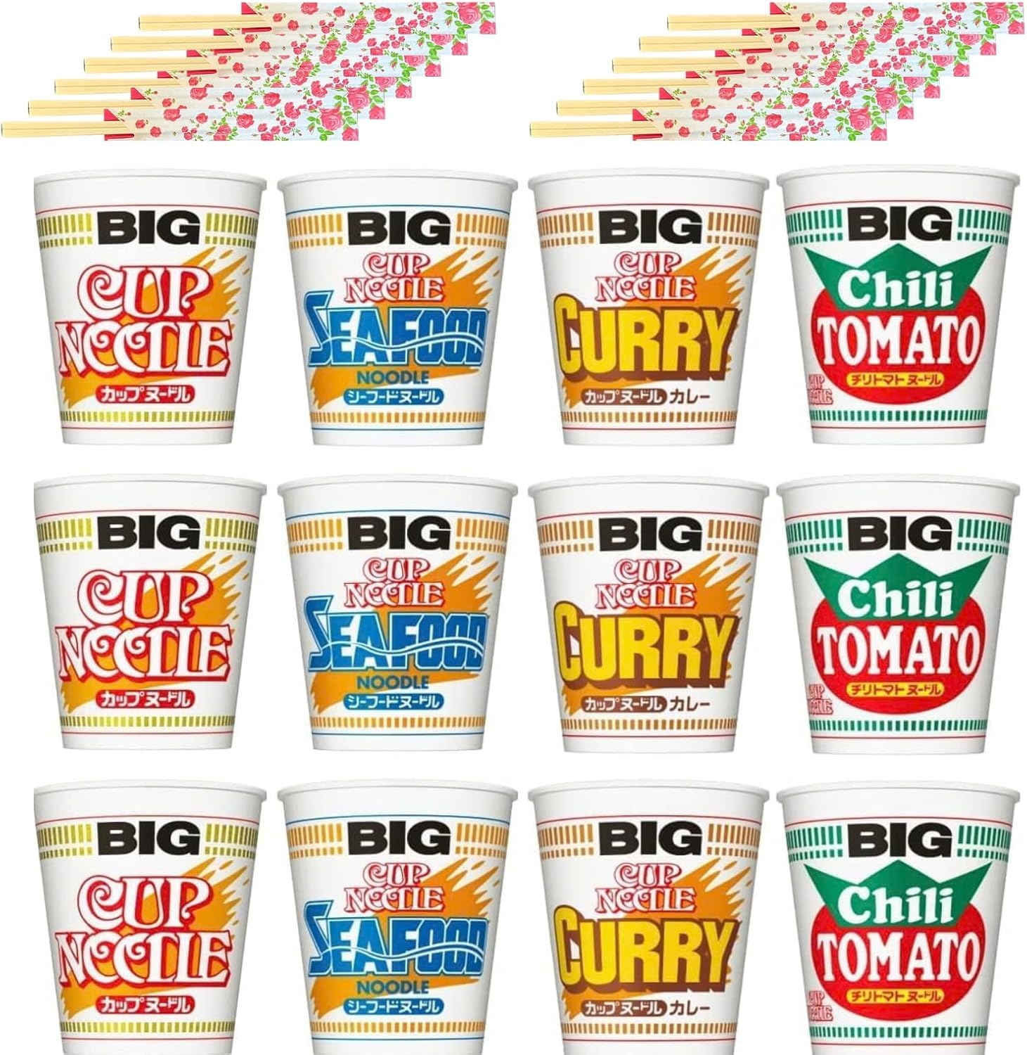 日清食品カップヌードルBIG お得な4種詰め合わせセット 12食入り 自社の割り箸付き