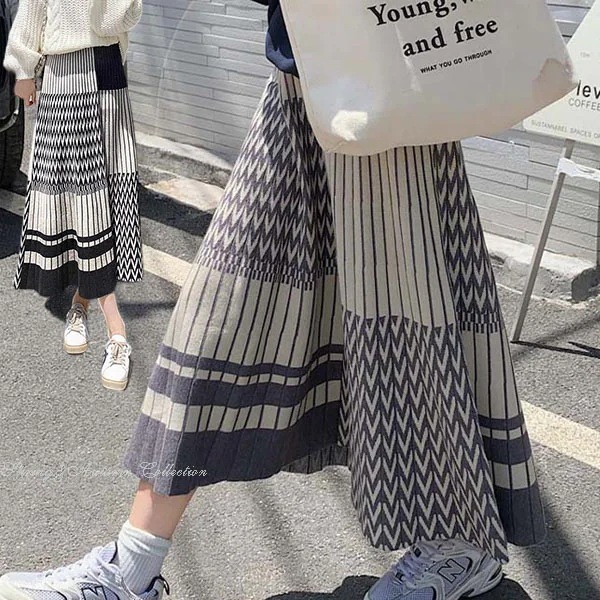 レディース服 着痩せ　Aライン　オシャレ　ニットロングスカート