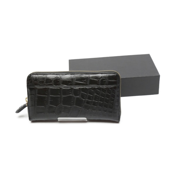 クロコダイル0621 両サイド外ポケット付き ラウンドファスナー クロコダイル ブラック