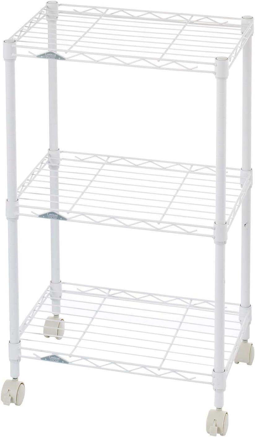 ドウシシャ ルミナス カラーラック ホワイト 3段 幅45 スリム オシャレでかわいい スチールラック 棚 収納 全体耐荷重90kg キャスター付き ポール径19mm 幅45.5×奥行29.5×高さ7