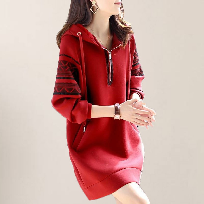 配色刺繍 トライバル柄 ハーフジップアップ ラグランスリーブ フーディワンピ ワンピース ミニ丈 5,433円