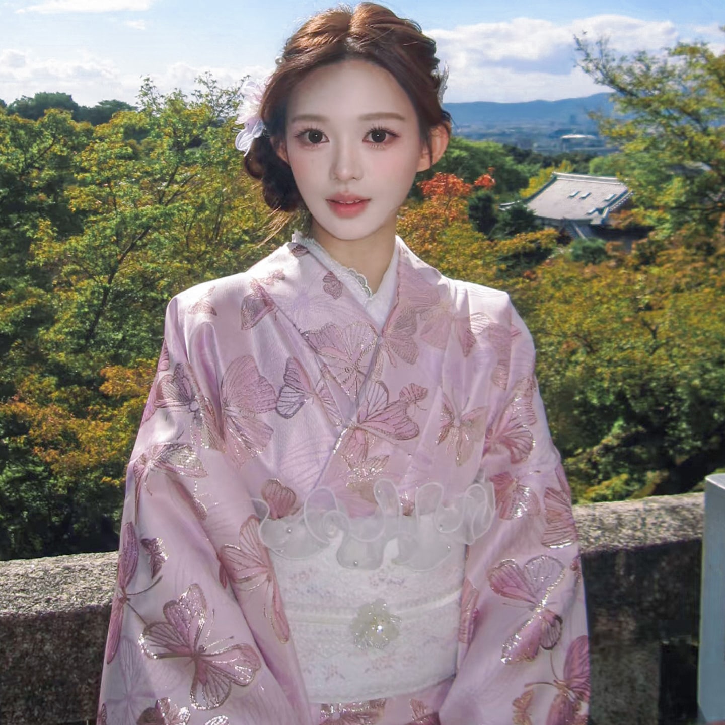 【2026限定new】 浴衣 レディース 蝶柄 藤色の絞り和風浴衣 高級感 ピンク パープル 女性和服 女性浴衣 腰帯 ゆかた