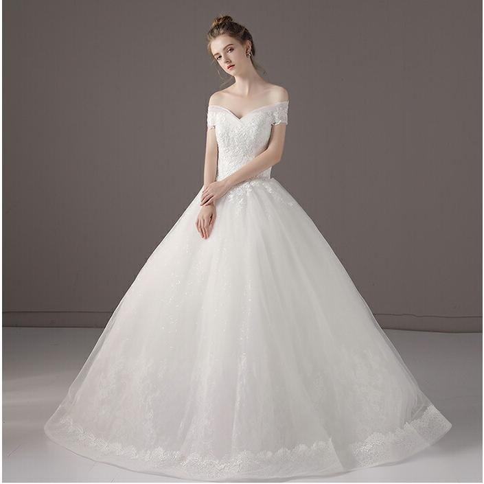 プリンセスラインドレス 結婚式 二次会 ウエディングドレス オフショルダー ウェデイングドレス 海外挙式 花嫁 披露宴 ブライダル 編み上げ 白 オフホワイト 8,536円