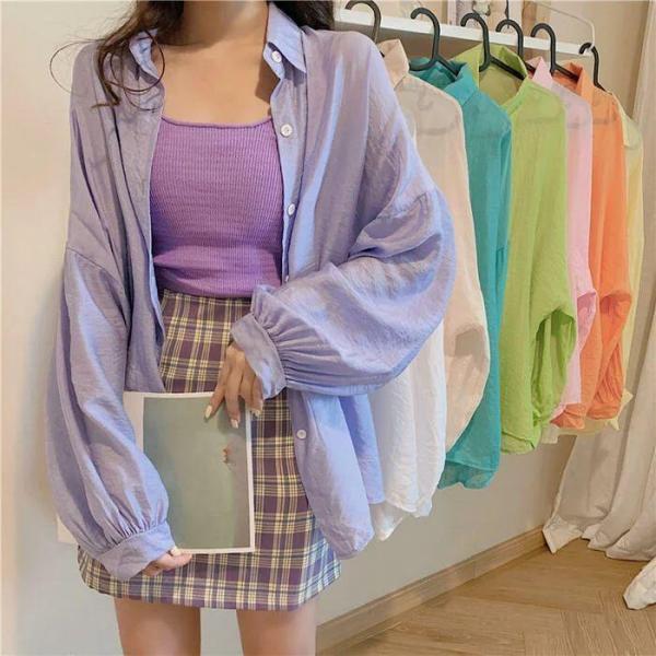 秋の特典トップス シャツ ブラウス 日焼け防止 羽織り カーディガン 長袖 レディース きれいめ カジュアル 薄手 シアー 透け感 おしゃれ ホワイト 白 ピンク グリーン イ