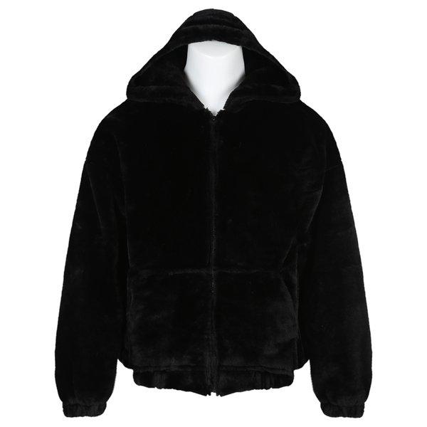 メンズ冬セミオーバーフィット極細糸フード付きジップアップジャンパー RB-JUW-Q055-ブラック