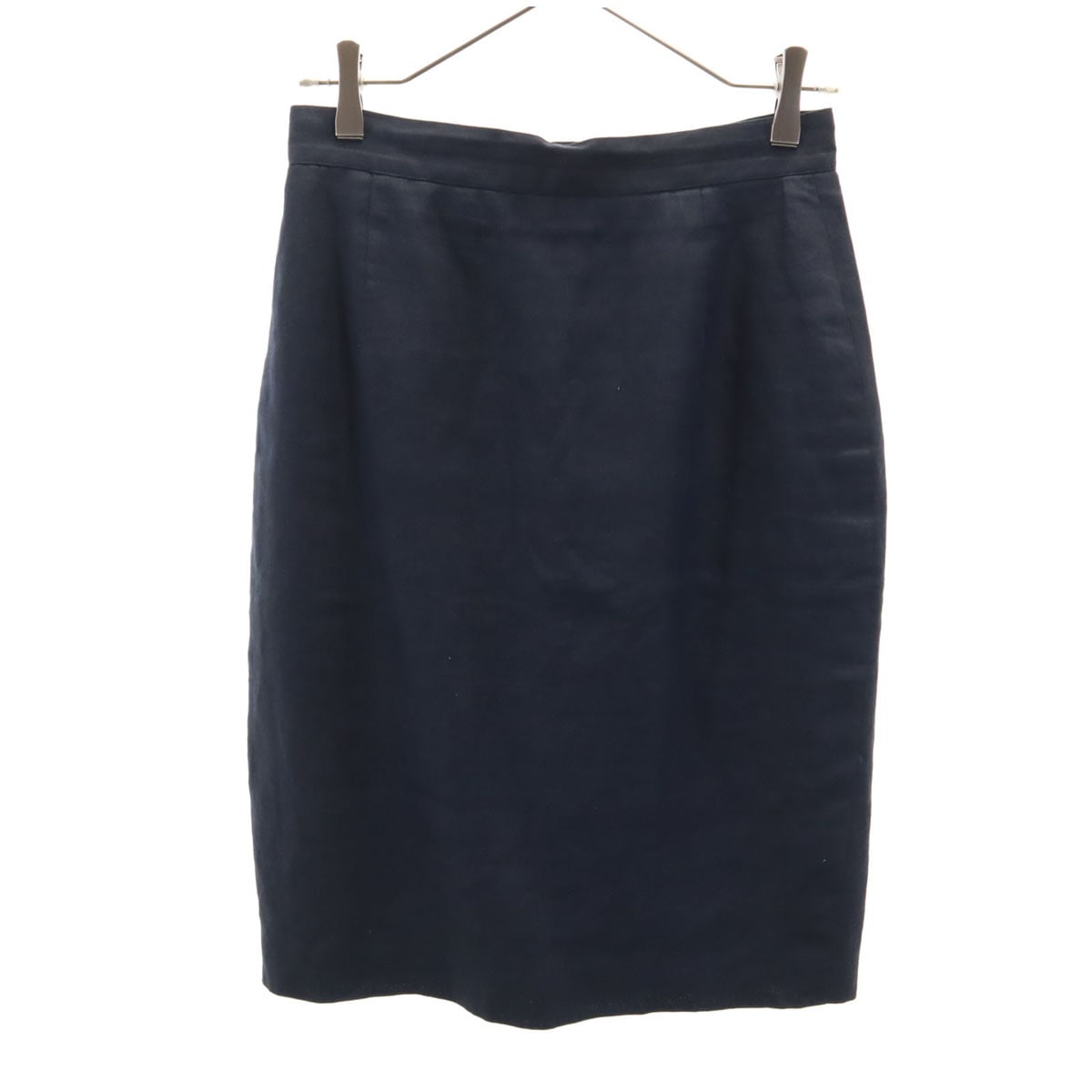 イタリア製 リネン ミモレ丈 タイトスカート 42 ネイビー レディース 古着