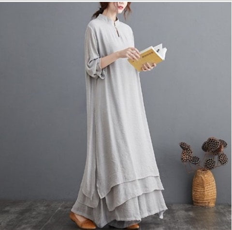 ゆったりロングワンピースセット ワンピース ロング丈 袖あり Aライン スリット 綿 爽やか 大人スタイル かわいい 大人可愛い きれいめ シンプル カジュアル 大人 上品 おしゃれ かっこいい 6,142円