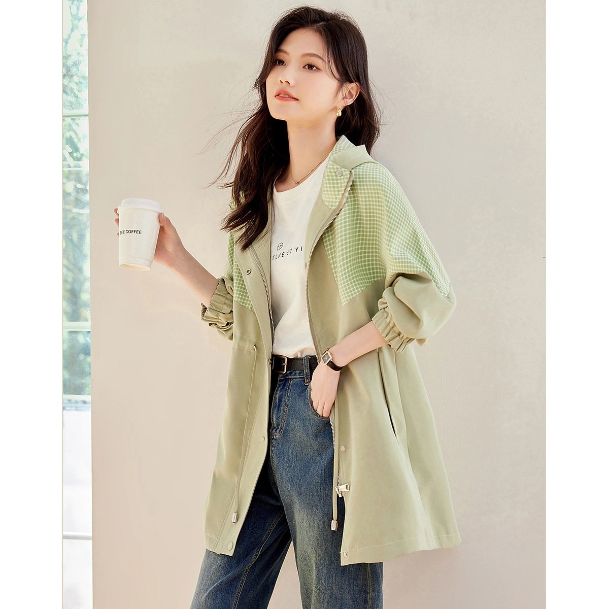 アウタートレンチコート大人気 新作トレンチコート レディース 無地 レディース トレンチコート トップス 初秋 ミディアム丈 シンプル ジャケット