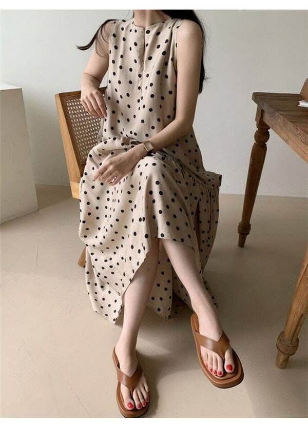スカートロングスカートリゾート おしゃれ 上品 夏 着痩せ ドット柄 3 ロング マキシワンピース ノースリーブワンピース 着痩せ ビーチワンピース 春夏 ノースリーブ 韓国風 きれいめ レディース