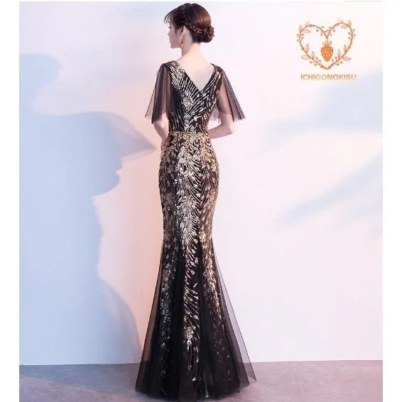 マーメイドドレス ロングドレス ウエディングドレス パーディードレス 袖あり 結婚式 二次会 舞台用 披露宴 演奏会 発表会 ピアノ イベント用