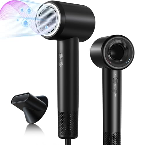 色：ブラック 大風量ドライヤー 超軽量 速乾【中空構造・マイナスイオン・冷温風自動切替】高風速 恒温