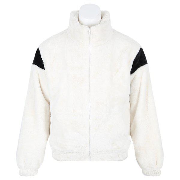 メンズ冬セミオーバーフィット配色極細糸ジップアップジャンパーRB-JUW-Q057-アイボリー