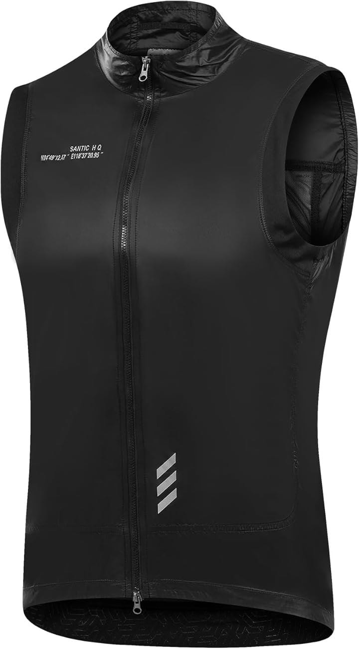 サイクルベスト ウインドブレーカー 春夏 防風 反射(ブラック, XL)