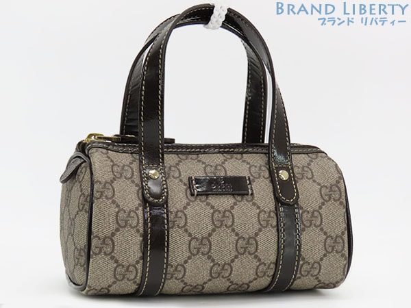 激レア新品同様グッチGGスプリームミニバッグハンドバッグミニボストンバッグポーチベージュダークブラウン190400