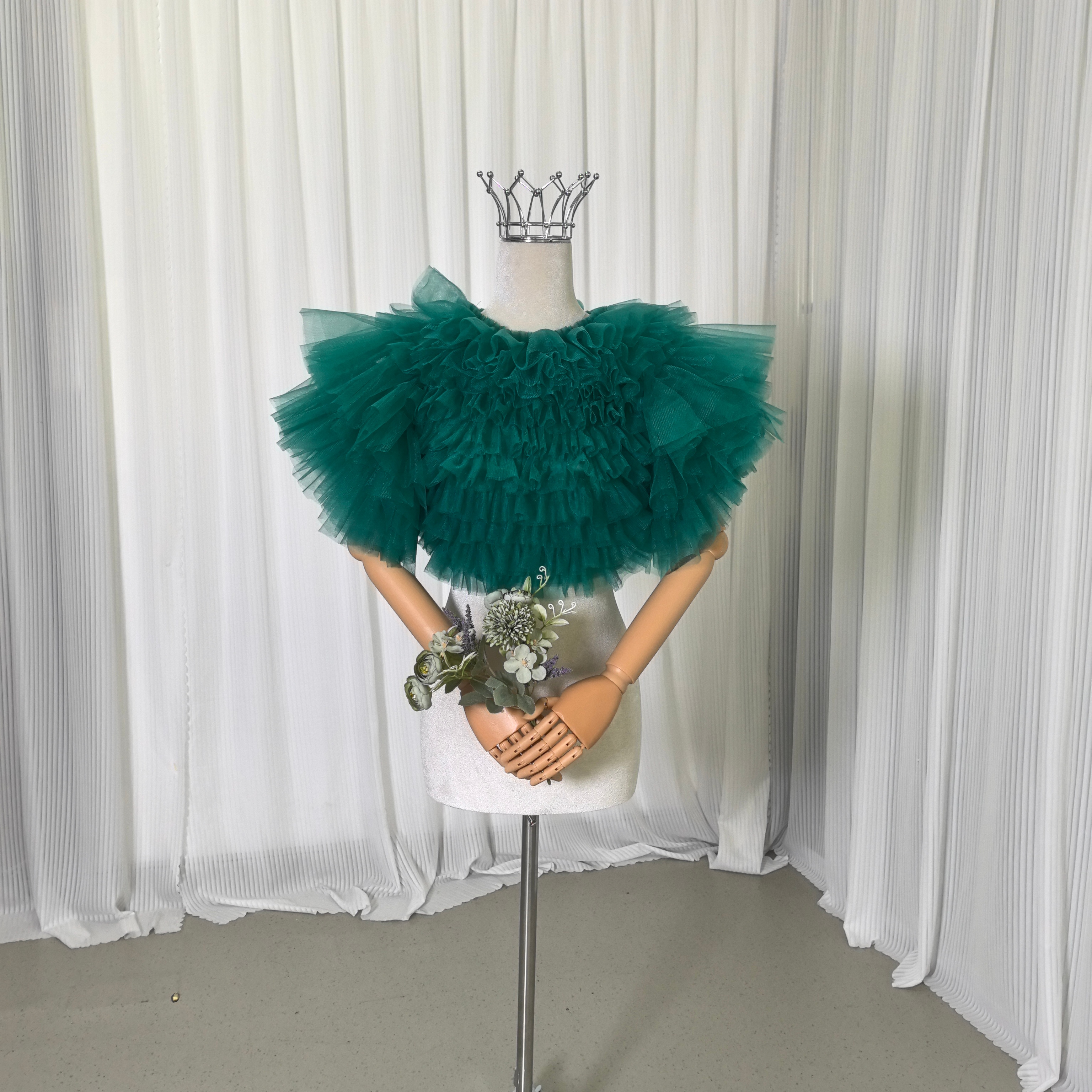 トップス ブルーグリーン フリル袖 ラッフルフリル ブライダル 前撮り 色直し