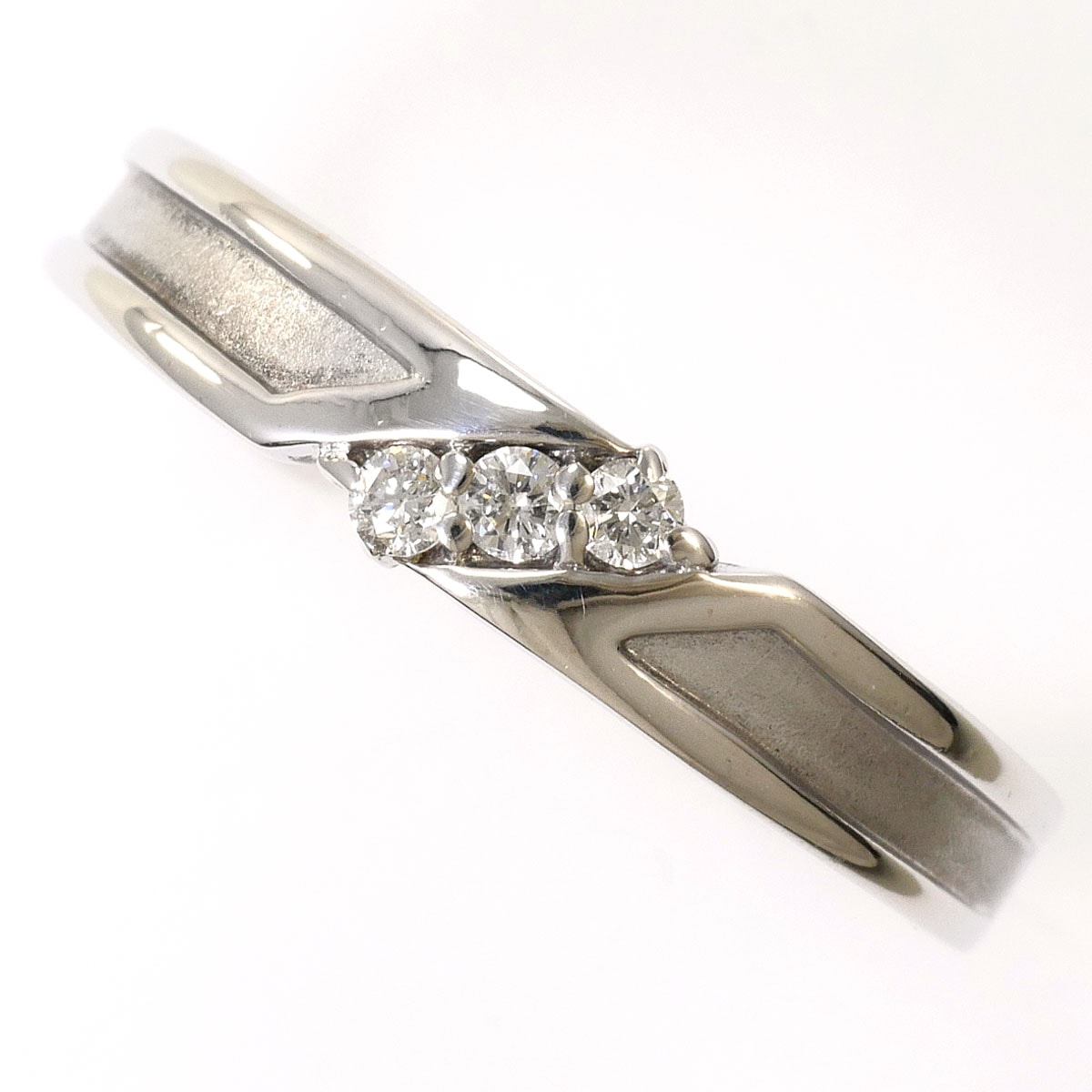 K14 14金 WG ホワイトゴールド リング・指輪 16号 ダイヤモンド 0.09ct 総重量約3.2g ジュエリー 中古