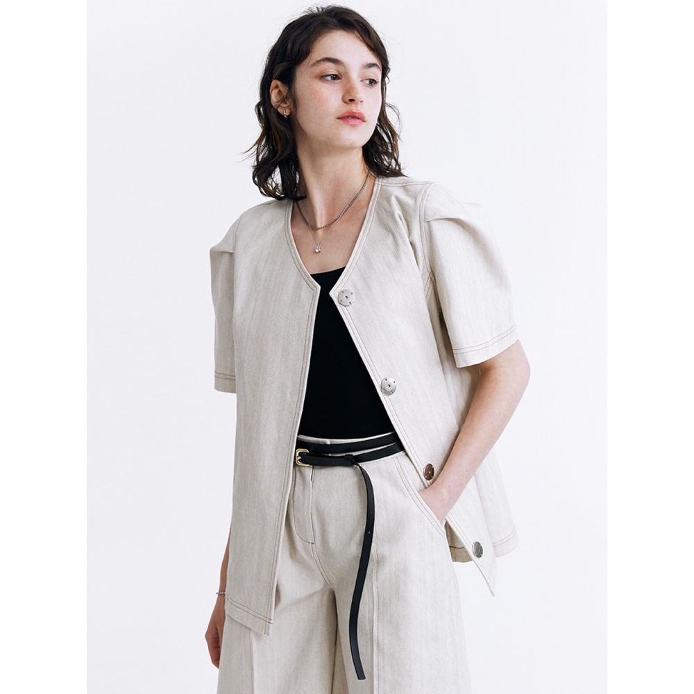 デュー E DEW E ステッチデニムジャケットベージュ