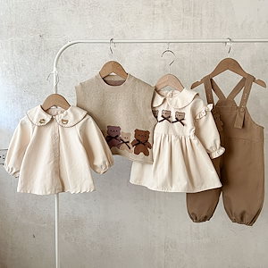 韓版春の新しい子供用綿のベアトップサロペットスーツ蝶ネクタイベストセーター漫画ワンピース