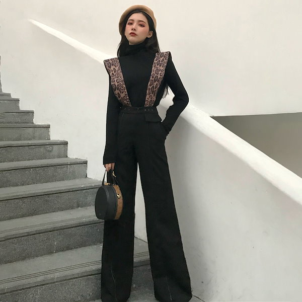 Qoo10] ヒョウ柄タスキサロペットパンツ L 即納