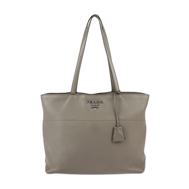 PRADA プラダ トートバッグ 1BG203 バッグ レザー ARGILLA グレー系 シルバー金具 ヴィッテロフェニックス ショルダーバッグ セミショルダー 本物保証 中古