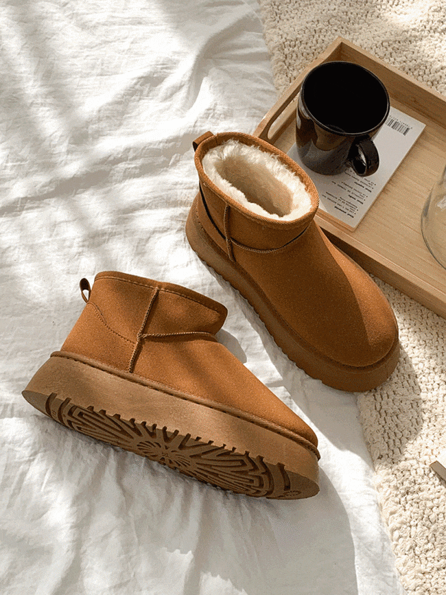 [MILOVANY] 天然牛革 リピーファー防寒靴ショートブーツ4cm